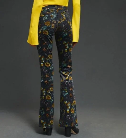 Anthropologie Pilcro The Icon Flare Low-Rise Corduroy Floral Pants - Picture 3 of 11